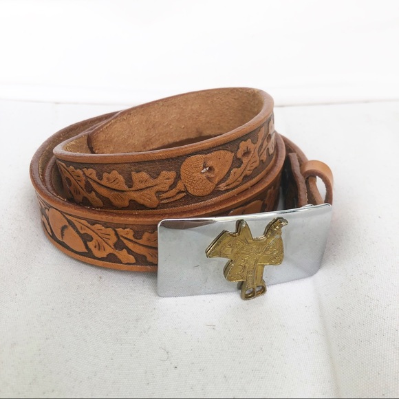 Vintage Accessories - Vintage Genuine Leather Saddle Acorn Western Belt